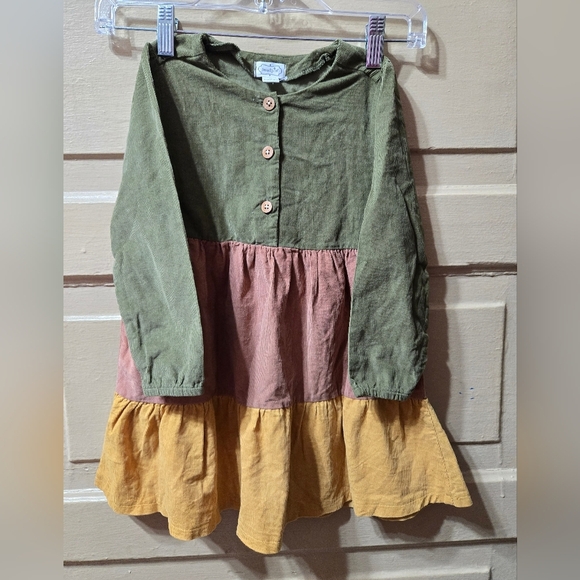 Mudpie Toddler Tiered Corduroy Colorblock Fall  Long Sleeve Dress GUC - Picture 1 of 5